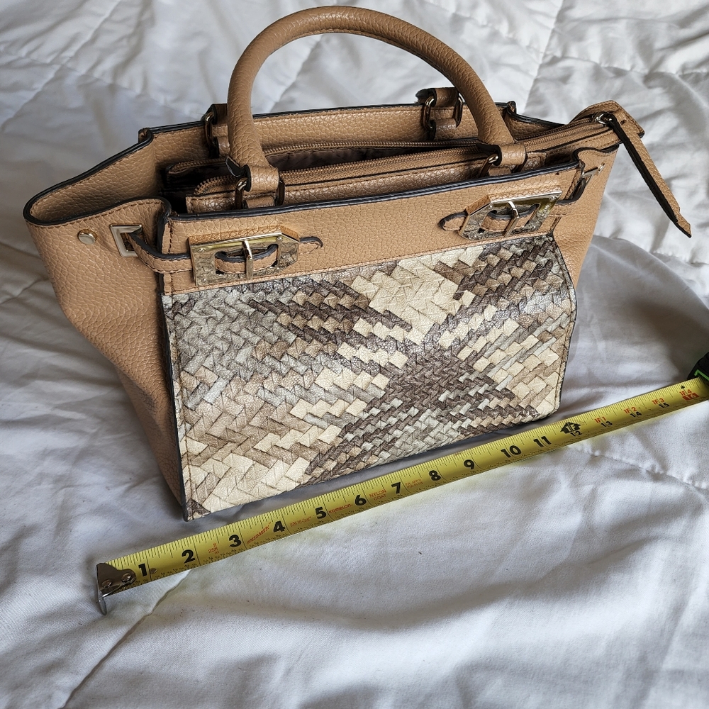Nine West Woven Faux Leather Tan Satchel Shoulder Bag